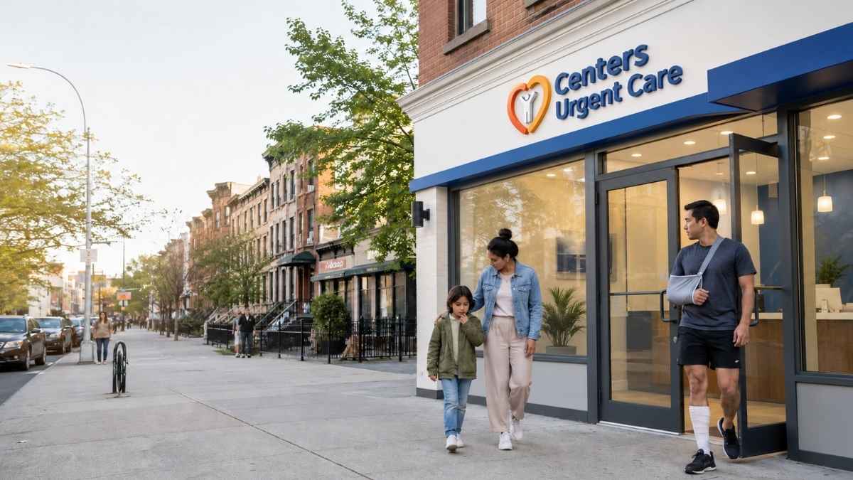 Family and patient outside same day urgent care clinic in Brooklyn NY