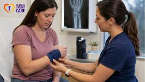 nurse-wrapping-patient-wrist-brace-broken-bone-urgent-care