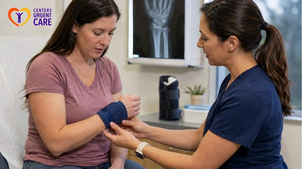 nurse-wrapping-patient-wrist-brace-broken-bone-urgent-care